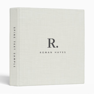 Nature Linen Texture Minimal Elegant Monogram 3 Ring Binder