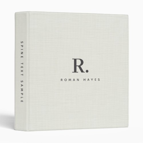 Nature Linen Texture Minimal Elegant Monogram 3 Ring Binder