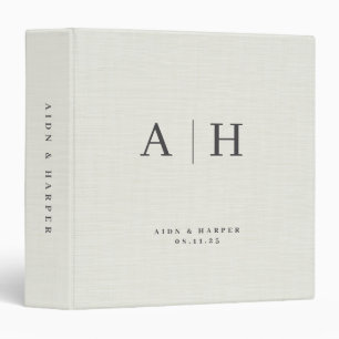 Nature Linen Texture Wedding Note Custom Monogram 3 Ring Binder
