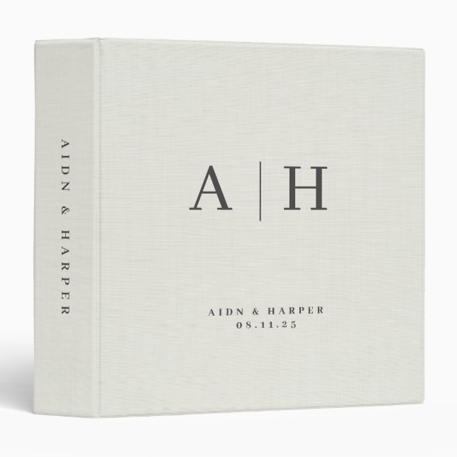 Nature Linen Texture Wedding Note Custom Monogram 3 Ring Binder (Front/Spine)