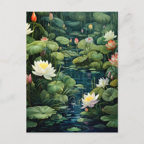Nature Lotus Water Lily Pond Landscape Announcement Postcard