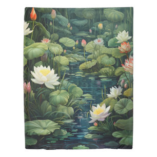 Nature Lotus Water Lily Pond Landscape Duvet Cover