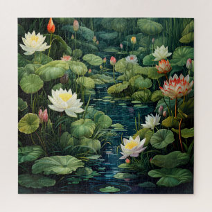 Nature Lotus Water Lily Pond Landscape Jigsaw Puzzle