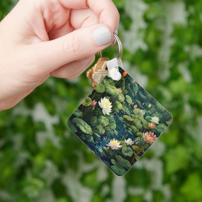 Nature Lotus Water Lily Pond Landscape Keychain (Hand)