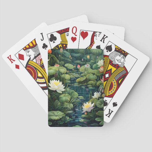 Nature Lotus Water Lily Pond Landscape Poker Cards (Back)