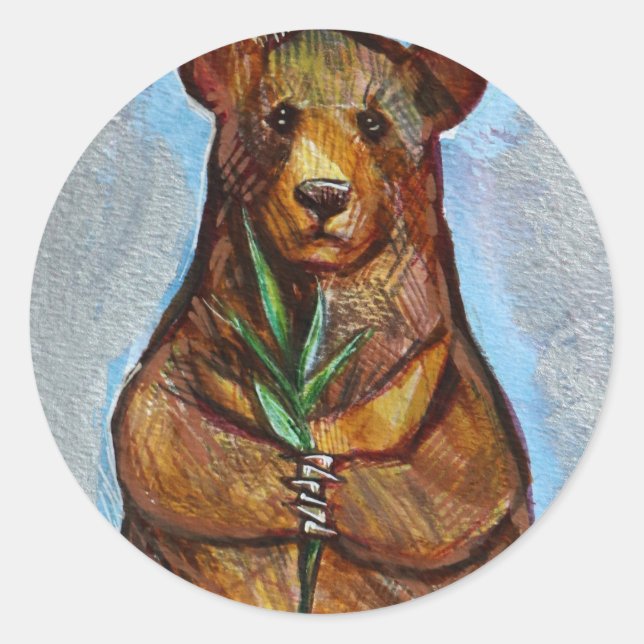 Nature Lover Bear Art                              Classic Round Sticker (Front)