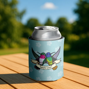 Nature Lover Colorful Hummingbirds Cartoon Can Cooler