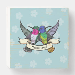 Nature Lover Colorful Hummingbirds Cartoon Wooden Box Sign