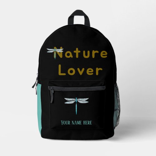 nature lover dragonfly name printed backpack