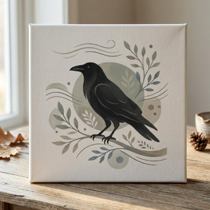 Nature Lover Gift Mystical Scandi Raven Wall Faux Canvas Print
