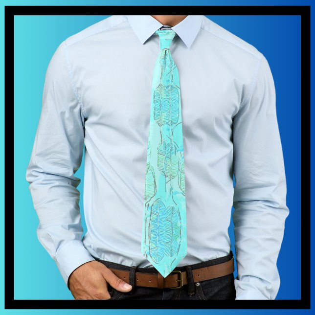 Nature Lover Leaf Design Soft Blue Green Leaves Neck Tie (Creator Uploaded)