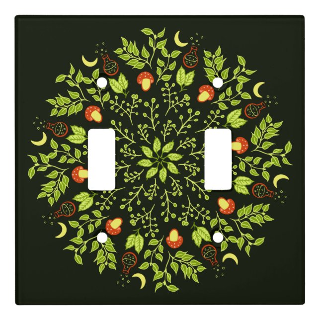 Nature Lover Mandala - Potions, Mushrooms, Leaves Light Switch Cover (Front)