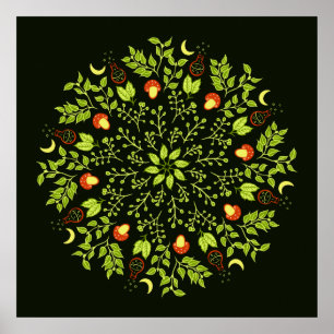 Nature Lover Mandala - Potions, Mushrooms, Leaves Poster