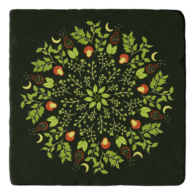 Nature Lover Mandala - Potions, Mushrooms, Leaves Trivet (Front)