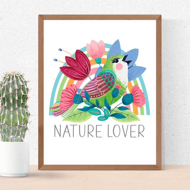 Nature Lover Watercolor Bird Flowers Rainbow Color Poster (Creator Uploaded)