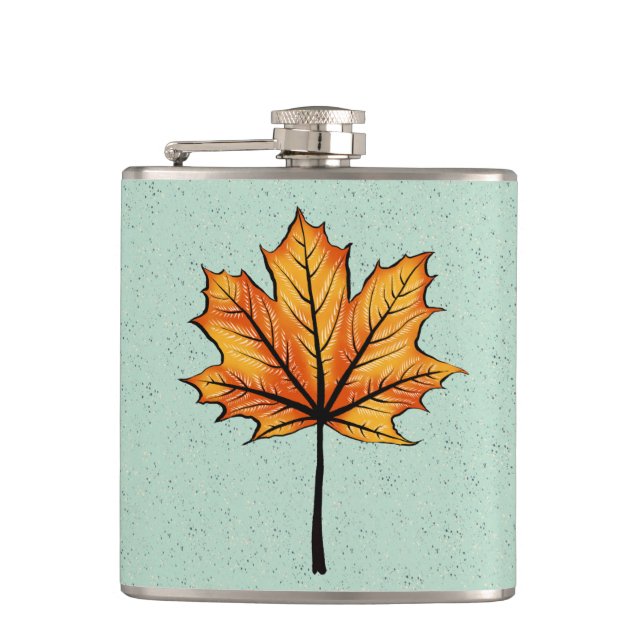 Nature Lover Yellow Leaf Blue Autumn Flask (Front)