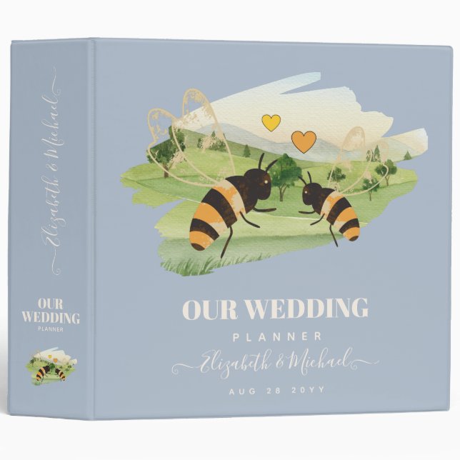Nature Lovers Countryside Bees Wedding 3 Ring Binder (Front/Spine)