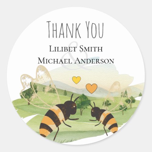 Nature Lovers Countryside Bees Wedding Classic Round Sticker