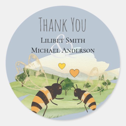 Nature Lovers Countryside Bees Wedding Classic Round Sticker