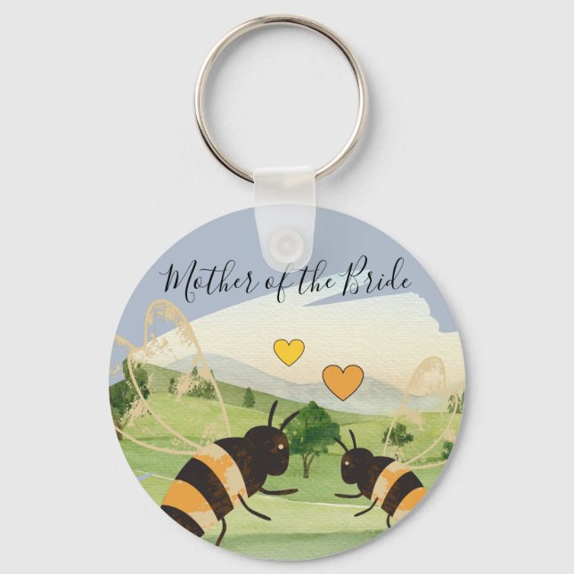 Nature Lovers Countryside Bees Wedding Keychain (Front)
