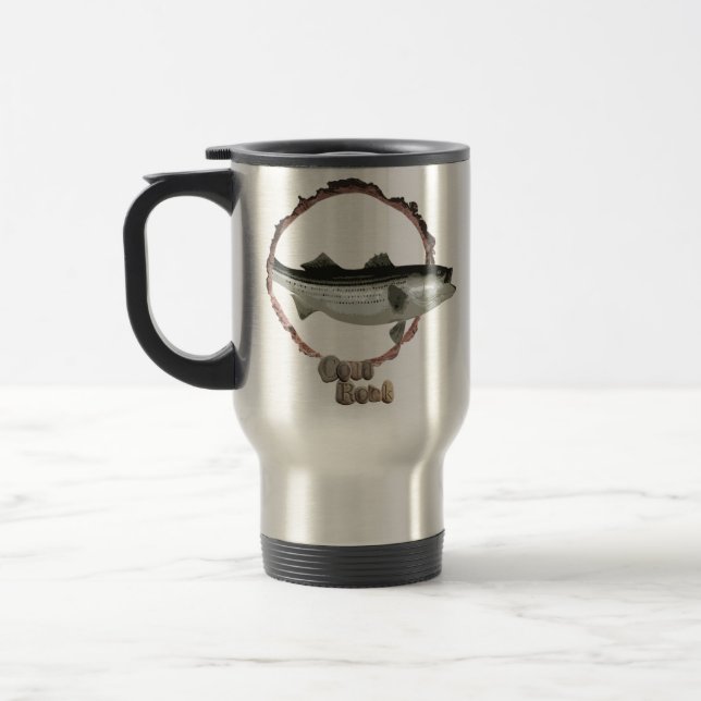 Nature lovers striped bass travel mug. travel mug (Left)