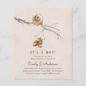 Nature Loves Snails Baby Boy Shower Invitations