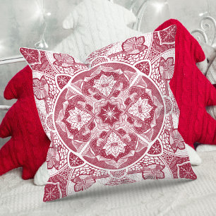 Nature Mandala Christmas Bird Choose Your Color Throw Pillow
