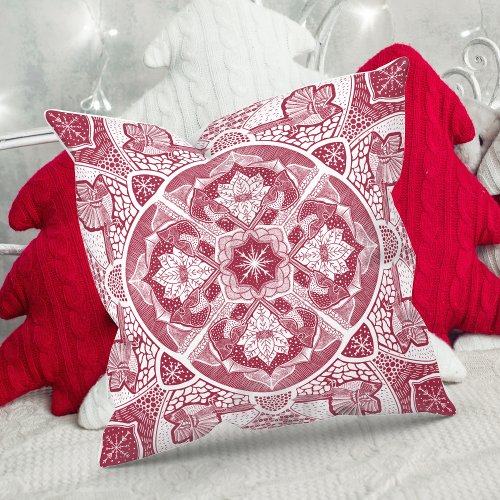 Nature Mandala Christmas Bird Choose Your Color Throw Pillow