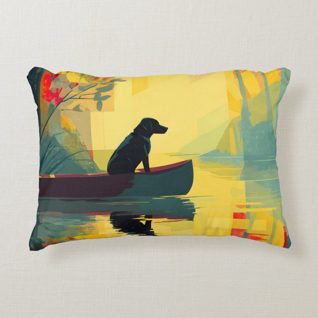 Nature Minimalist Black Labrador Canoe Accent Pillow (Front)