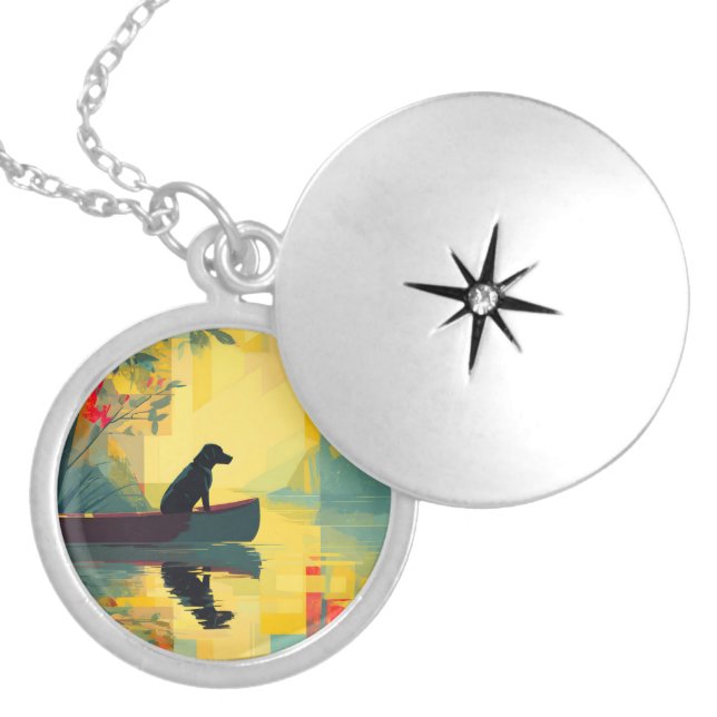 Nature Minimalist Black Labrador Canoe Locket Necklace (Front)