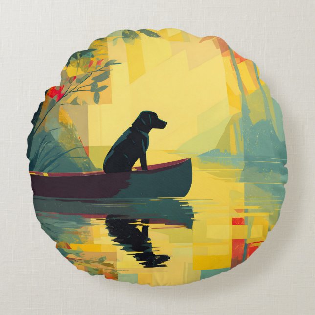 Nature Minimalist Black Labrador Canoe Round Pillow (Front)