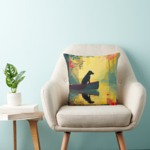 Nature Minimalist Black Labrador Canoe Throw Pillow