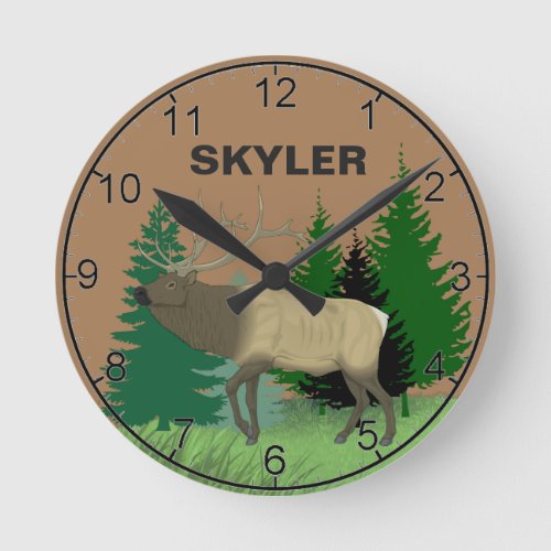 Nature Monogram Elk Deer  Round Clock