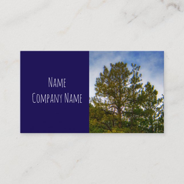 nature mountain pine trees on dark blue custom business card (Front)