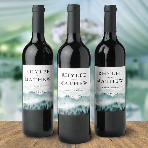 Nature Mountain Pine Trees Personalized Wine Label