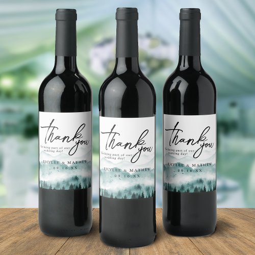 Nature Mountain Pine Trees Thank You Wine Label