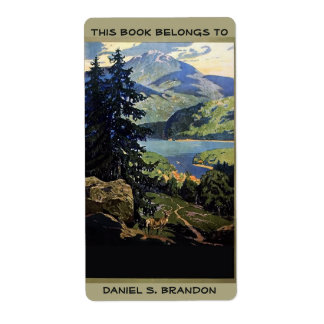 Nature mountains lake book plate ex-libris