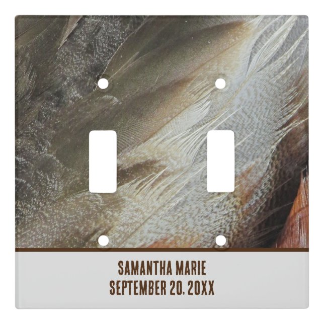 Nature Nursery Feathers Gray Brown Gender Neutral Light Switch Cover (Front)