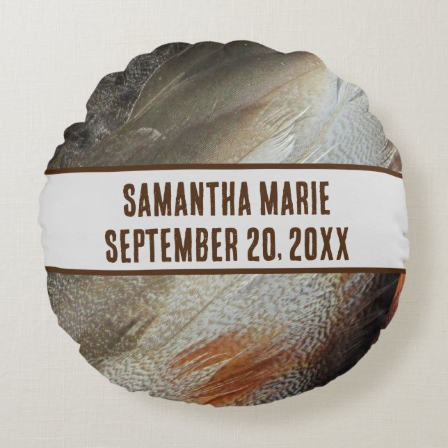 Nature Nursery Feathers Gray Brown Gender Neutral Round Pillow (Front)