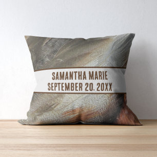 Nature Nursery Feathers Gray Brown Gender Neutral Throw Pillow