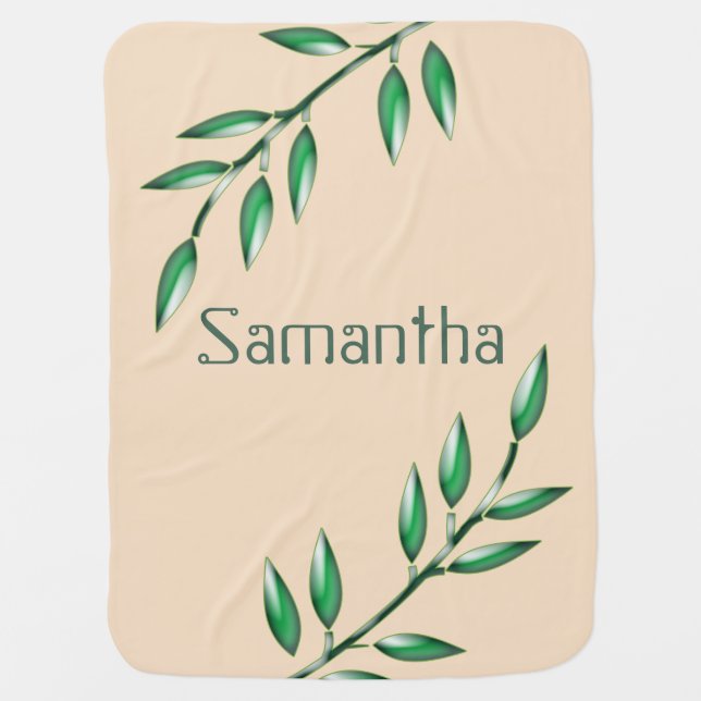 Nature Nursery Green Leaves Birth Date Baby Name Baby Blanket (Front)