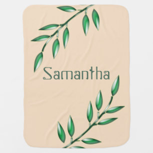 Nature Nursery Green Leaves Birth Date Baby Name Blanket