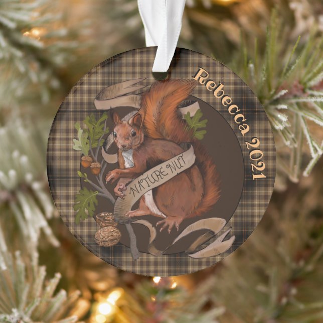Nature Nut Squirrel Custom Name Ornament (Tree)