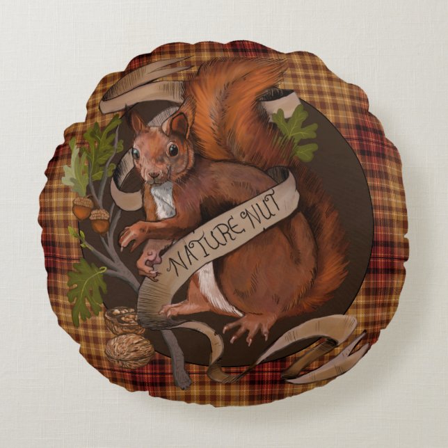Nature Nut Squirrel Round Pillow (Front)
