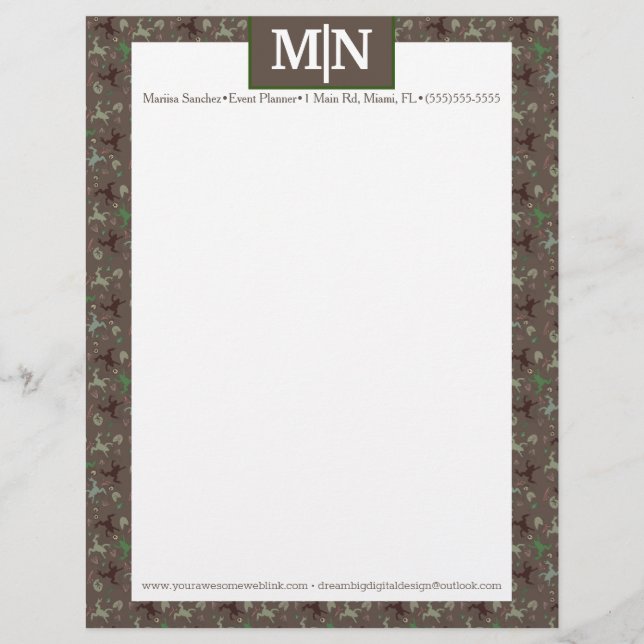 Nature Outdoor Profession Green Frogs Brown Letterhead (Front)