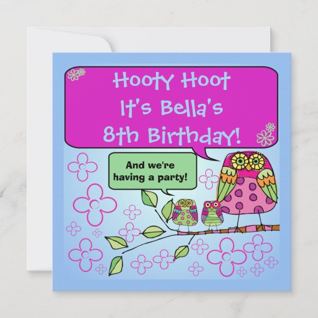 Nature Owl Birthday Customized Invites (Front)