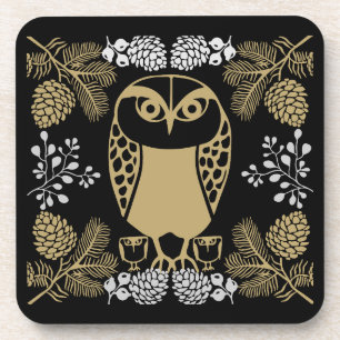 Nature Owl Folk Art Beverage Coaster