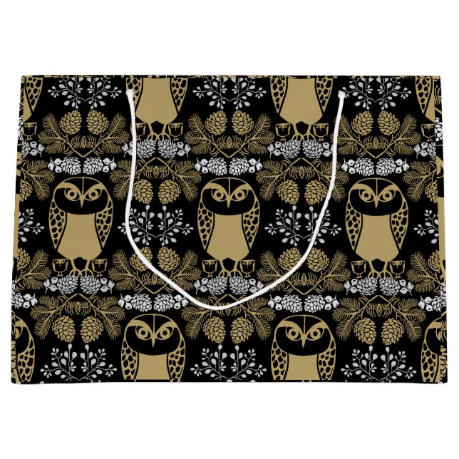 Nature Owl Folk Art Large Gift Bag (Front)