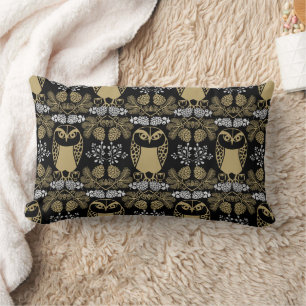 Nature Owl Folk Art Lumbar Pillow