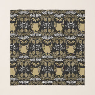 Nature Owl Folk Art Scarf